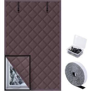 3 Layer 63 x 39 Inch Winter Insulated Window Curtain,Oxford Thermal Insulated Window Blanket with Fastener,Brownish Red Window Insulation Kit for Winter Keeping Warm