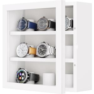 TJ.MOREE 9Slot Watch Display Case, Wall Mount Wooden Watch Box, Vertical Storage Men’s Watch BoxWhite
