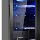 Beverage Refrigerator 17 inch Wide - 126 Can Beverage Cooler with Glass Door | Counter-Top/Freestanding Mini Beverage Beer Fridge | Temperature Memory | Invisible Door | Perfect for Soda, Beer (Black)