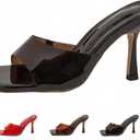 Women's Clear Band Square Open Toe Slip-on Stiletto Slide Sandals Comfortable Transparent Strap Sexy Backless Dress Mule Sandals Super High Heel Party Prom Wedding Pumps (10, Black)