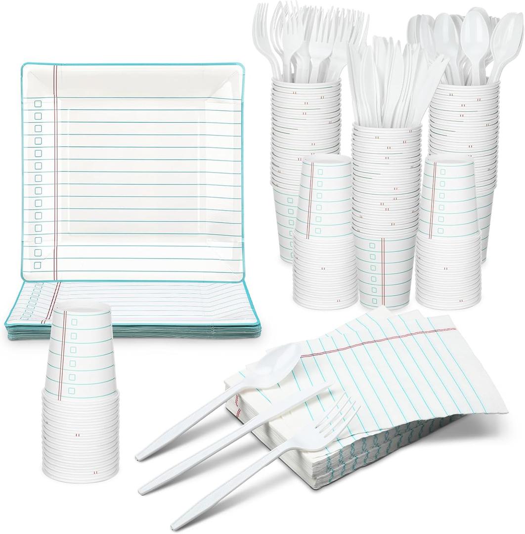 168 Pcs Back to School Decoration, Notebook Paper Plates Napkins and Cups First Day of School Party Supplies Disposable Dinnerware Set for 24 Students Teacher Back Classroom Decoration