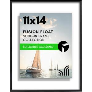 Americanflat 11x14 Floating Picture Frame with Shatter-Resistant Glass - Fits 8x10 Photos or Smaller - Slide-In Photo Frame - Fusion Float Collection - Floating Frames for Tabletop or Wall - Black
