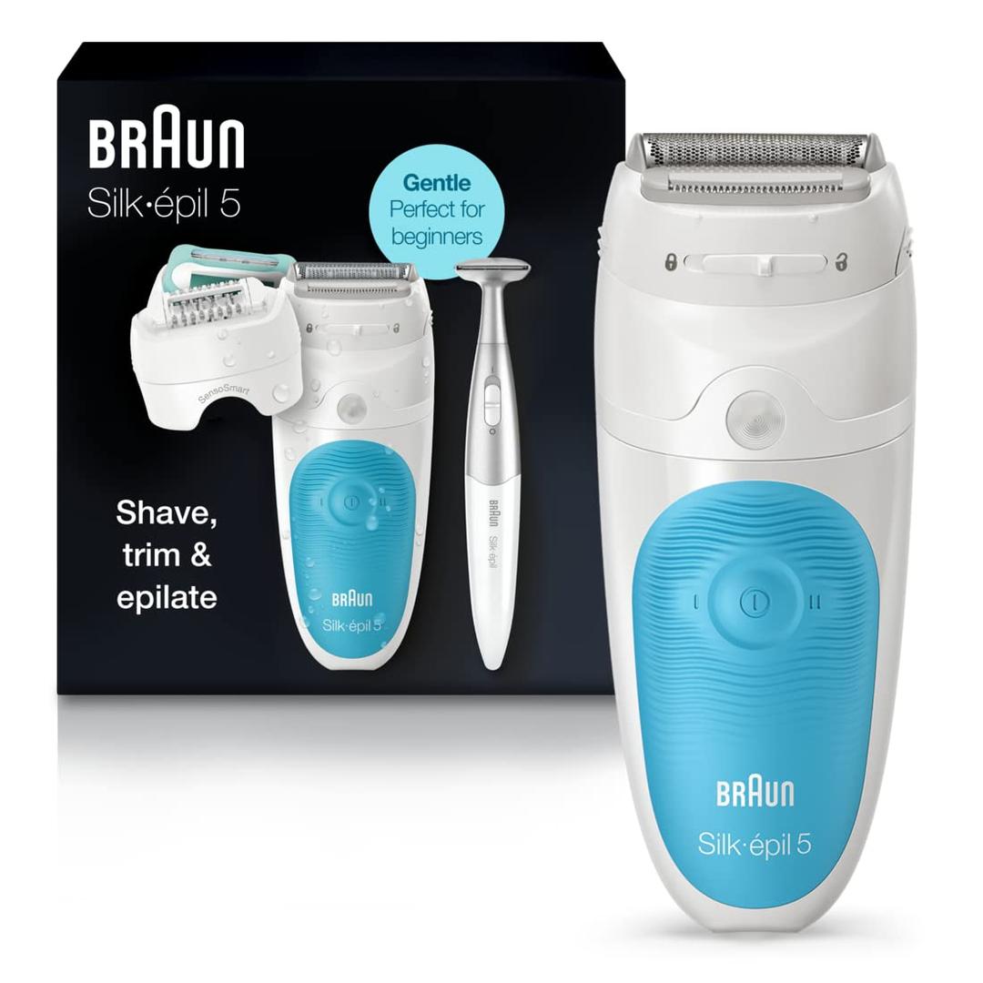 Braun Epilator Silk-épil 5 5-810, Hair Removal Device, Epilator for Women, Shaver & Bikini Trimmer, Cordless, Rechargeable, Wet & Dry, Holiday Gifts for Women