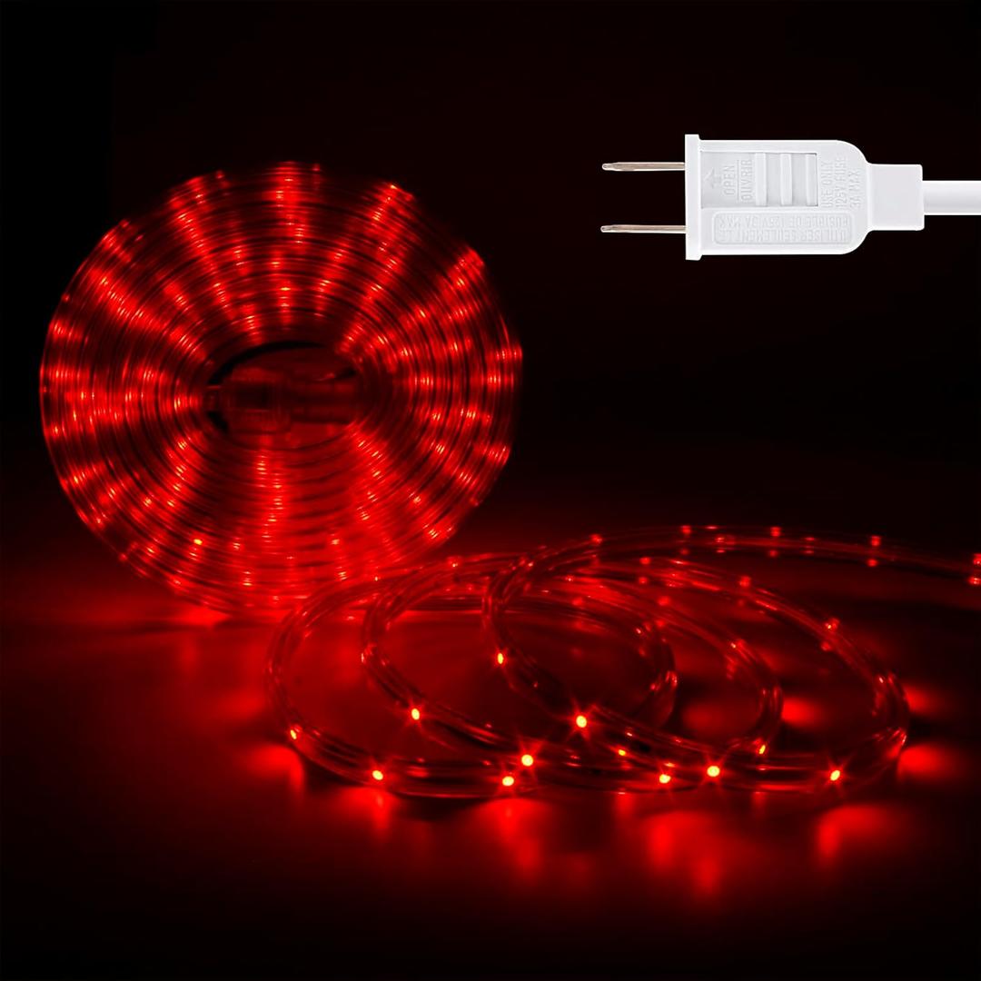 LED Rope Lights, 33Feet Red Flat Flexible Strip Light, Plug in Novelty Lighting, Connectable and Waterproof for Home Christmas Holiday Garden Patio Party Decoration