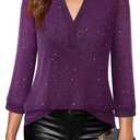 Timeson Women's 3/4 Sleeve Blouses Casual V Neck Dress Shirts Double Layers Mesh Tunics Tops (X-Large)