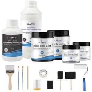 GLAINTE Black Marble Countertop Paint Kit Epoxy Countertop Refinishing Paint Kit, Kitchen Bathroom Coating For Marble, Granite, Formica, Laminate Cover 38 Sq.Ft