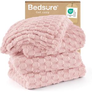 Bedsure Blanket Queen Size for Bed - 350GSM Fluffy Plush Bubble Blanket Queen Size for Home Room Decor, GentleSoft Cute Fleece Soft Cozy Gifts for Women Girls, Pink, 90x90 Inches