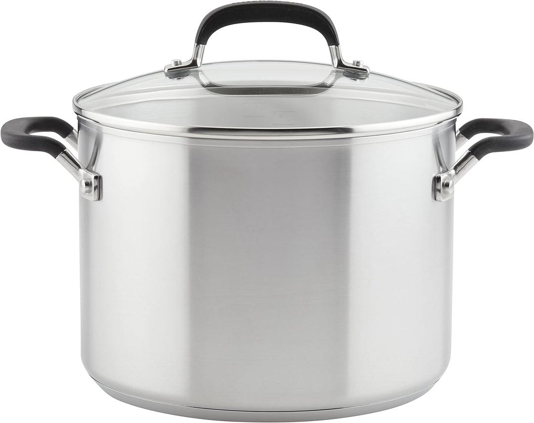KitchenAid 71022 Stainless Steel Stockpot with Measuring Marks and Lid, 8 Quart - Brushed Stainless Steel