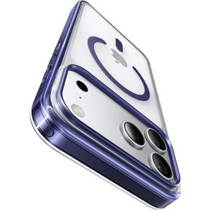 Shiny Interior Coating for iPhone 17 Pro Case with Pearl Strap, [Glossy Bumper & Magnetic Ring] [Compatible with Magsafe] Cute Women Girly Anti-Fingerprint Cover for 17 Pro, Deep Blue