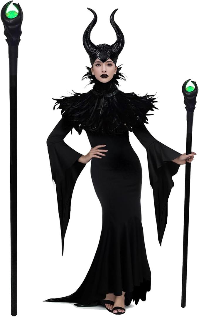 51Inch Halloween Evil Queen Staff Scepter Green LED Light up Magical Scepter Wand Wizard 51inch Adustable Length