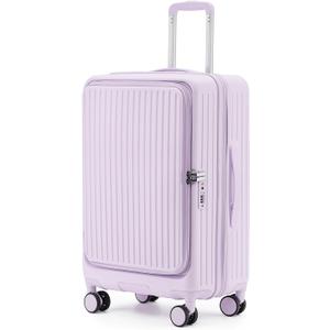 20" Carry-On with Front Pocket, USB Port & TSA Lock | 22x14x9 Airline Approved - PC+ABS hardshell with cup holder, brake wheels, phone stand, Purple