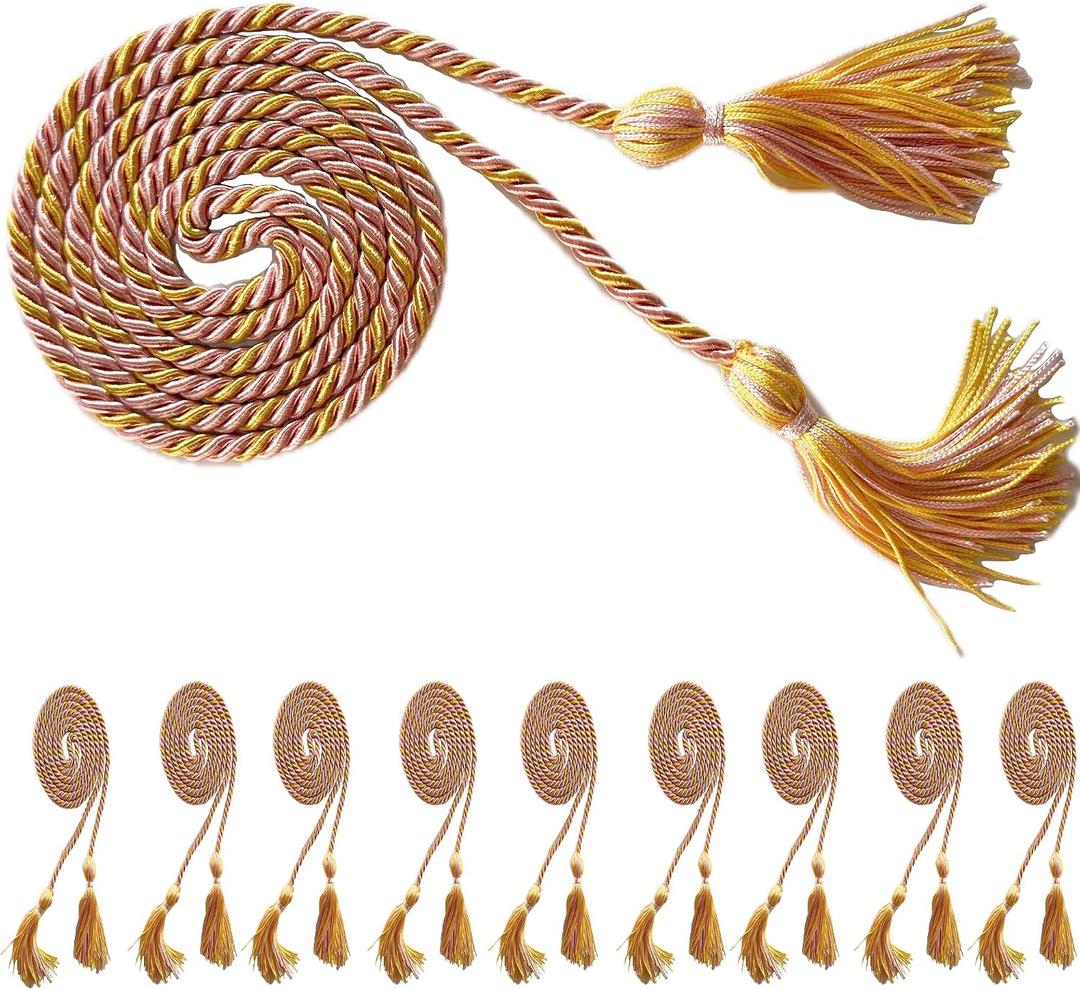 10Pcs Graduation Cords Multi Color Braided Gradution Honor Cords with Tassel for High School Bachelor Master Doctor 68" Long (Pink Gold)