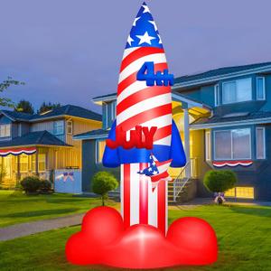 8 FT 4th of July Inflatables Rocket Outdoor Decorations with Built-in LEDs, 250th Anniversary Patriotic Blow Up for Memorial Day, Independence Day, Yard, Lawn, Garden, Party Decor