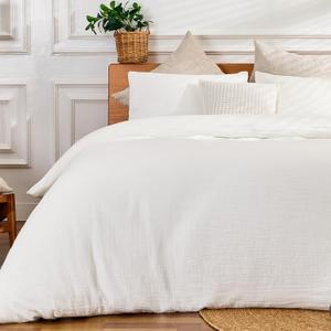 White Duvet Cover King, 100% Sandwashed Cotton Soft King Size Duvet Cover Set 3 Pieces with Zipper Clousre & Corner Buttons (White, King 104 x 90)
