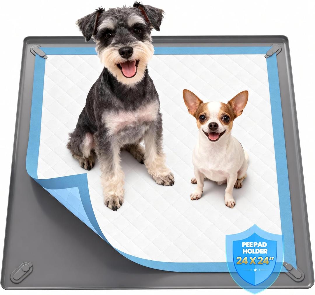 Pee Pad Holder for Dogs,Silicone Dog Puppy Pad Holder, 24 x 24 No Spill Raised Lip High Edge,Portable, LeakProof Mat Holder for Dog Training Pads,Square Potty Trays for Home Floor Protection