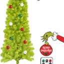 HMASYO 6ft Whimsical Artificial Christmas Tree with 150 LED Timer Lights, Lime Green Bendable Christmas Tree with Ball Ornaments & Metal Base Holiday Decor for Home, Office, Party, Easy Assembly