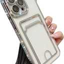 Casechics Compatible with iPhone Case,Glitter Diamond Credit Card Slot Holder Wallet Bling Sparkle Camera Lens Protection Clear Soft Shockproof Cover Phone Case (Silver,iPhone 14 Pro)