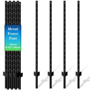 10 Pack Metal Fence Post, 5FT Heavy Duty U-Post for Wire Fence, No Dig T Posts Garden Fencing Stakes for Temporary Fencing, Electric Fence Wire, Corner Anchor