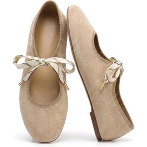 Lace up Round Toe Ballet Flats for Women Cute Slip on Soft Mary Jane Flats Casual Ballerina Shoes 8.5