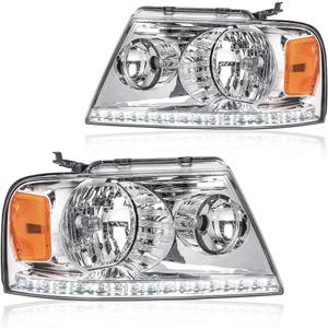 LED Headlight Assembly, Headlights Kit Compatible with 2004-2008 Ford F150/2006-2008 Lincoln Mark LT Replacement Headlamp Chrome Housing Amber Reflector