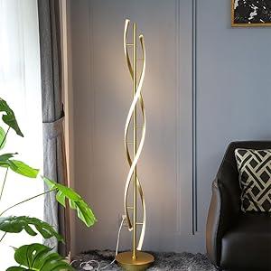 EIDEARAY LED Modern Floor Lamp for Living Room, 40W 3 Colors Stepless Dimmable and Color-Changing Bright Floor Standing Lamp, 60" Unique Spiral Floor Tall Lamp for Bedroom Office with Remote, Gold