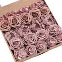 Ling's moment Artificial Flowers Fake Roses Faux Foam Peonies Combo for DIY Wedding Bouquets Centerpieces Arrangements Bridal Shower Party Home Decorations, Dusty Rose, 23pcs