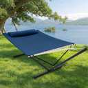 SUPERJARE 12ft Double Hammock with Stand, Rope Hammock for 2 Person, Detachable Hammock Bed and Pillow, Portable, Anti-Tip Safety Ropes, Carry Bag, Outdoor Backyard Patio Camping, Navy Blue