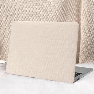 Seorsok Compatible with MacBook Air 13 Inch Case2022-2018 Release A1932 A2179 M1 A2337 Touch ID, Elegant Leather Plastic Hard Shell Case with Transparent Keyboard Cover, Beige Woven No Logo Cutout