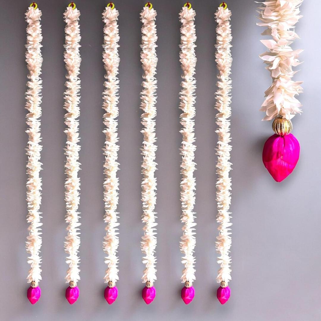 LOVENSPIRE Lotus Buds Jasmines Gajra Artificial Floral Decor Indian Wedding Decor Garland for Decoration Strings with Jasmine Diwali Pooja Backdrop Day of The Dead