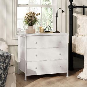 BOLUO White Nightstand with Fabric Drawers, Large Night Stand 3 Drawer Dresser for Bedroom, Closet, Girls Modern, 15"D x 27"W x 28.3"H
