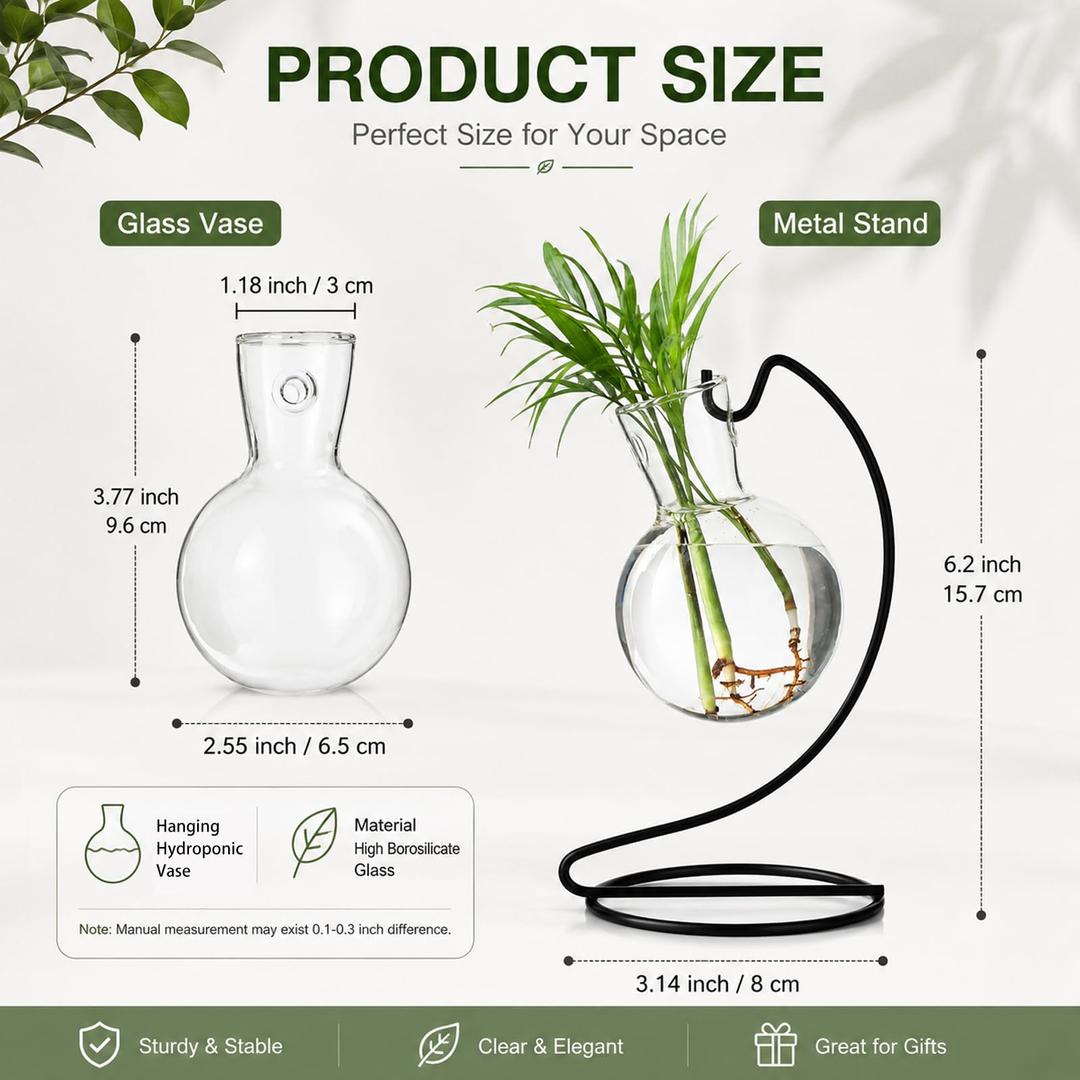 Desktop Glass Plant Propagation Station with Metal Stand, Tabletop Plant Terrarium, Hydroponics Vase for Propagating Hydroponic Office Garden Home Decor, for Weddings, Centerpieces (3)