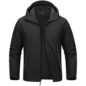 MAGCOMSEN Men's Waterproof Softshell Jacket Fleece Lined Lightweight Hooded Rain Coat Winter Windbreaker Tactical Hiking M