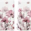 Artoid Mode Pink Poppy Floral Leaves Spring Kitchen Towels Dish Towels, 18x26 Inch Farmhouse Summer Decoration Hand Towels Set of 2
