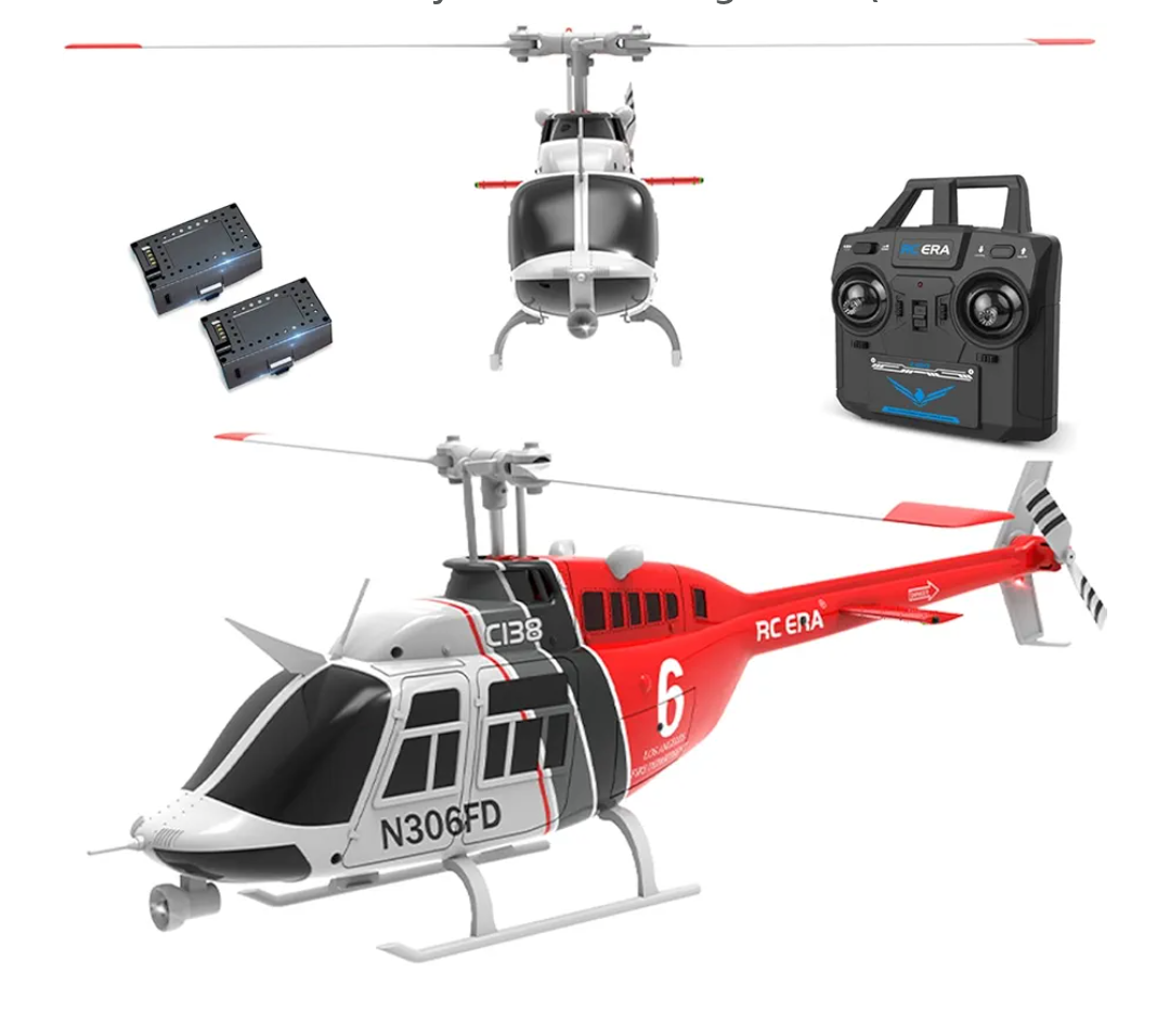 C138 206 Remote Controlled Helicopter Aircraft Plane Drone RC Heli Single Rotor No Ailerons 6CH 6-Axis Gyroscope Altitude Hovering W/ Optical Flow Localization 2Battery for Adults Beginners ( Red）