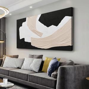 Flairart Abstract Canvas Wall Art Minimalist Wall Art Black White and Beige Home Decor Abstract Artwork Wall Decor Artwork for Bedroom Living Room Decoration Home Kitchen Office 29" X 58"