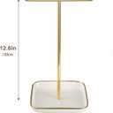 pickpiff Necklace Holder Stand with Ceramic Base: 12" Jewelry Tree Display Organizer for Necklaces, Bracelets, Rings, Earrings, Tall Gold Stand for Women, Aesthetic Room Dcor, Gold and White