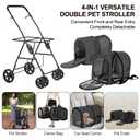 Double Pet Stroller for Dogs and Cats with 2 Detachable Carrier, Quick-Folding Dog Stroller for Medium Dogs Cats, 4 Wheels, Black