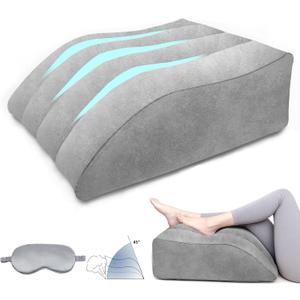 Inflatable Leg Elevating Pillow for Traveling - Leg Pillow Elevation with Eye Mask,Inflatable Leg Pillow for Swelling,Circulation,Pain Relief,Bolster Pillow Support for Ankle Recovery,Foot,Knee,Gray