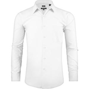Men's Dress Shirt Regular Fit Long Sleeve Wrinkle-Resistant Business Formal Solid Button Down Shirts with Pocket (White)