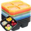 Youngever 8 Pack 4-Compartment Reusable Snack Box Food Containers, Bento Lunch Box, Meal Prep Containers, Divided Food Storage Containers (Rainbow Color)