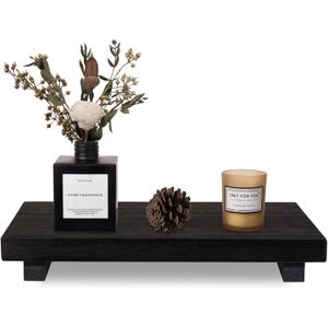 zoocatia Small Wood Tray Pedestal Stand Farmhouse Bathroom Decor Decorative Wooden Riser Kitchen Soap Dish Holder for Vanity, Counter, Sink, Large 11.8" x 7" - Black