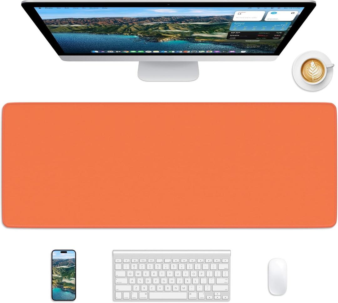 Orange Mouse Pad, 31.5 x 11.8 Large Desk Mat with Stitched Edges & Non-Slip Base, Mousepad for Office, Home, Work