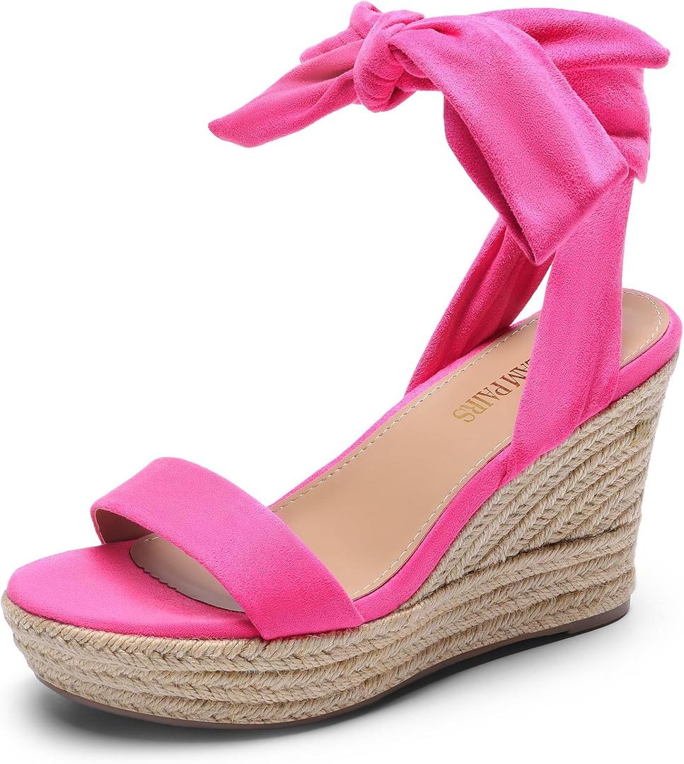 DREAM PAIRS Womens Open Toe Espadrilles Wedges Tie Lace Up Cute Ankle Strap Platform Sandals Dressy Shoes, Size 8