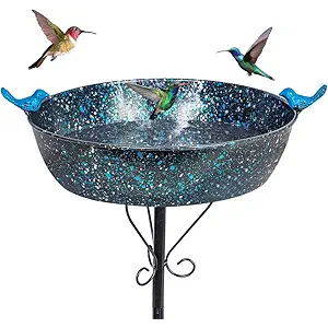 Outdoor Garden Bird Bath, Metal Birdbath with Stable Stakes Bird Feeders for Outdoor Yard Lawn Patio (3" Deep*35" Height)
