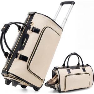 Fanwoli Carry-On Rolling Garment Bag for Travel, 3-in-1 Wheeled Luggage with Shoe Storage & Detachable Organizer, Convertible Duffel Bag for Men Women Business Trips Weekender, Wrinkle-Free (Black), 20.86 x 12.2 x 8.66 inches
