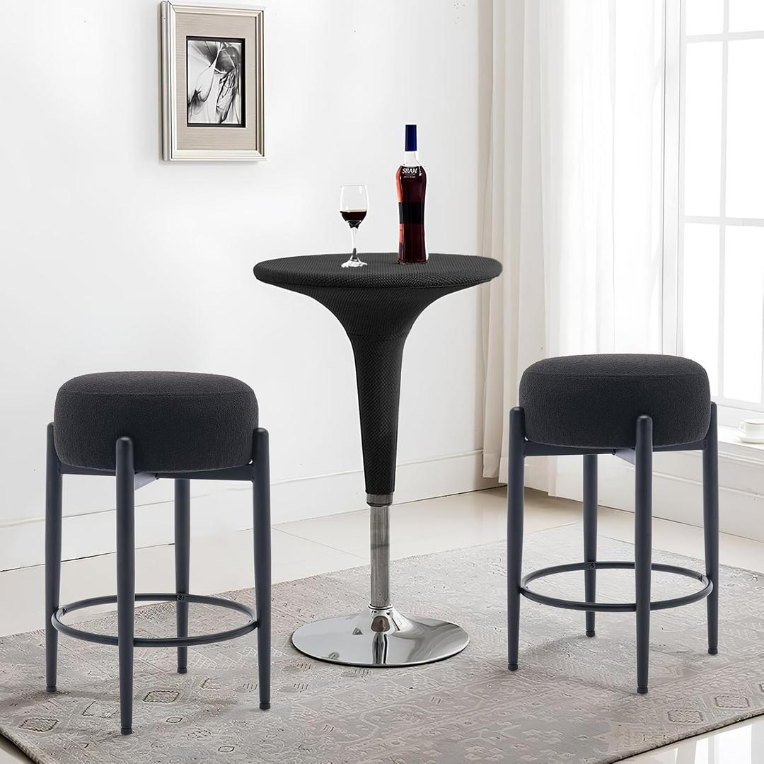 COLAMY Modern Bar Stools Set of 2, 24" Counter Height Stools with Backless Round Soft Padded Seat and Metal Mid-Century Base, Black