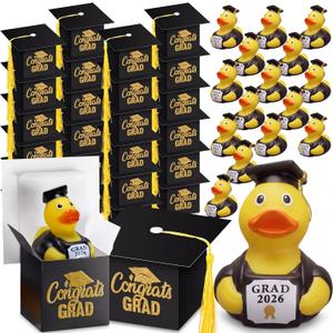 Gersoniel 24 Set Graduation Duck Party Favors 24 Graduation Rubber Duck 24 Grad Cap Box Class of 2026 Candy Box with Tassel Grad Gfits for Elementary Preschool Kindergarten Student Supplies(Black)