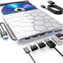 External CD/D1VD Drive for Laptop, DVD Player for Laptop, 8 in 1 USB 3.0 Ultra-Slim Portable (Silver)