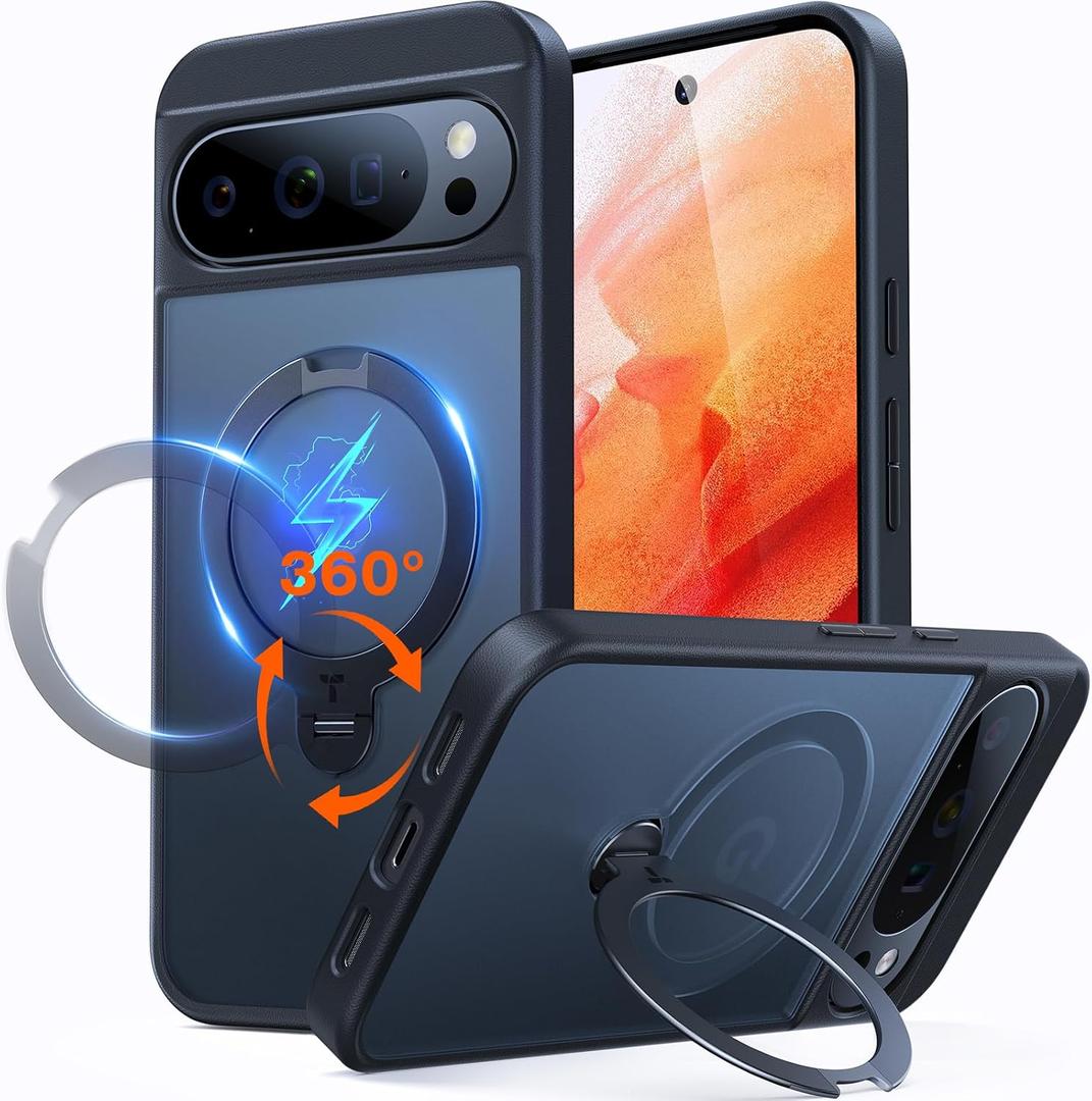 TORRAS Q3 Spin Magnetic 360 Stand for Google Pixel 10 Pro Case / 10 Case, Fit for Magsafe, 4X Military Grade Protection, Shockproof Pixel 10 Pro Phone Case with Stand, Translucent Black