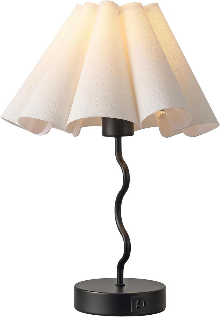 Pleated Table Lamp, Table Lamp for Bedroom, Bedside Lamps for Nightstand with Linen Lampshade, Modern Lamp for Bedroom Home Office Decor, Black